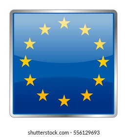 Europe Union vector icon flag. Isolated square glass glossy glow button with national flag of the Europe Union .