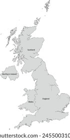 Europe United Kingdom digital vector boundaries for four Countries