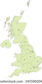 Europe United Kingdom ITL1 International Territorial Levels Level 1 (January 2021) map with Codes