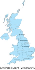 Europe United Kingdom Map with NUTS1 Level 1 Boundaries FCB January 2018 with Names