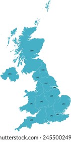 Europe United Kingdom Map with NUTS1 Level 1 Boundaries FCB January 2018 with Codes