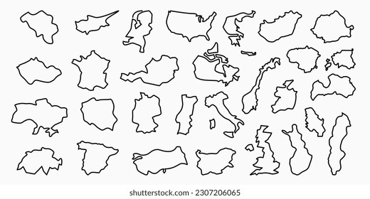 Europe, USA and Canada map icons. Simple set of USA, Canada and Europe countries maps. Icons for web design. Print for t-shirt, typography. Vector illustration