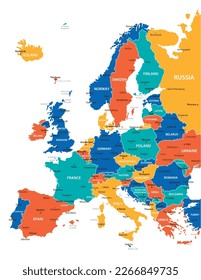 Europe vector map. High detailed illustration with borders and cities