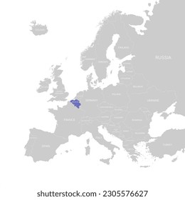 Europe vector map with national border and coloured state of Belgium