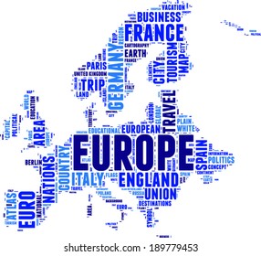 Europe vector map tag cloud concept illustration
