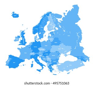 Europe vector political map. All layers detachable and labeled