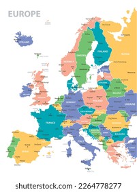 
Europe vintage map. High detailed vector map with pastel colors, cities and geographical borders