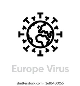 Europe Virus Spread, Globe Pandemic, Novel Coronavirus 2019-nCoV contamination icon. Editable line vector. Stylized microbe element around the globe with the continent. Single pictogram.