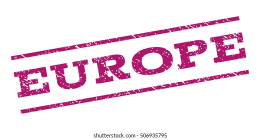 Europe watermark stamp. Text caption between parallel lines with grunge design style. Rubber seal stamp with dust texture. Vector purple color ink imprint on a white background.