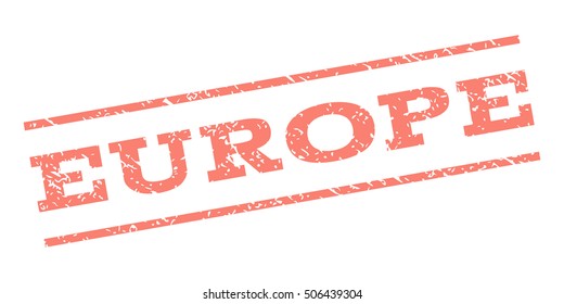Europe watermark stamp. Text tag between parallel lines with grunge design style. Rubber seal stamp with unclean texture. Vector salmon color ink imprint on a white background.
