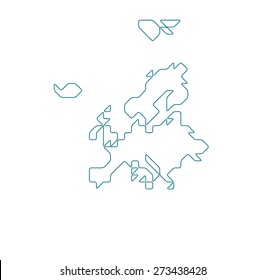 Europe without Russia map drawn with thin line on a invisible grid of rounded squares and triangles