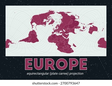 Europa. Mapa mundial. Proyección equirectangular (sin placa) centrada en Europa. Pale Mint Dark Pink. Textura de Antiguas. Ilustración vectorial atractiva.