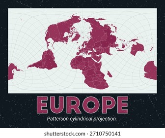 Europa. Mapa mundial. Proyección cilíndrica de Patterson centrada en Europa. Pale Mint Dark Pink. Textura de Antiguas. Ilustración vectorial ordenada.