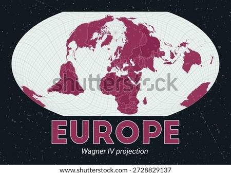 Europe. World map. Wagner IV projection centered to Europe. Pale Mint Dark Pink palette. Vintage texture. Classy vector illustration.