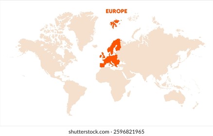 Europe in world map-04, Map of Europe, highlighted on the world map, Europe on the world map, Satellite view, Europe location on the globe.