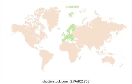 Europe in world map-08, Map of Europe, highlighted on the world map, Europe on the world map, Satellite view, Europe location on the globe.