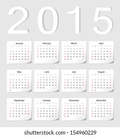 European 2015 vector calendar with shadow angles