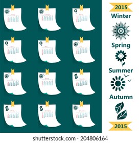 European 2015 year vector calendar in flat design with season. Can be used for web and print.