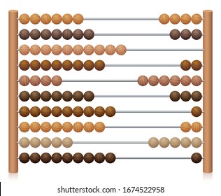 European abacus counting frame. Calculating tool with wooden beads sliding on wires. Used in pre- and in elementary schools as an aid in teaching the numeral system and arithmetic or as toy.
