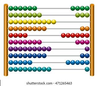 European abacus counting frame. Calculating tool with rainbow colored beads sliding on wires. Used in pre- and in elementary schools as an aid in teaching the numeral system and arithmetic or as toy.