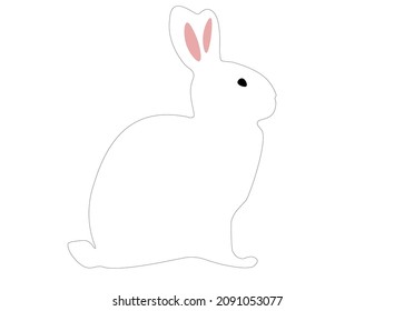 European albino rabbit isolated on white background. Cute happy funny easter bunny sitting in barnyard. Domestic Oryctolagus cuniculus jumping on livestock side view, vector flat design eps 10