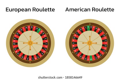 European and american roulette wheels online casino. Flat style vector illustration isolated on white background. 