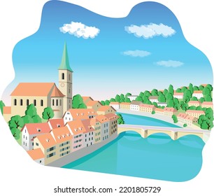 European architecture vector illustration. Travel poster (clipart) Bern in Switzerland