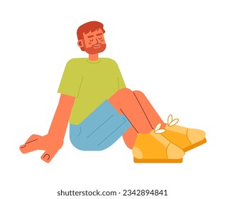 European bearded man on summer vacation semi flat color vector character. Caucasian man sitting with smile. Editable full body person on white. Simple cartoon spot illustration for web graphic design