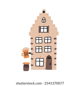 European Beer Shop. Europe Store Architecture. Flat Naive Style Cute Building Isolated for Retail Business. Vector Scandinavian Alcohol House 