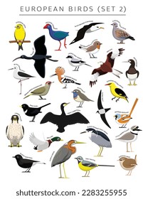 European Birds Set Cartoon Vector Character 2