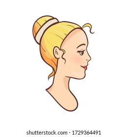 European blonde beautiful young woman profile avatar. Girl smiling emoticon. Female face icon Isolated on a white background. Vector Illustration.