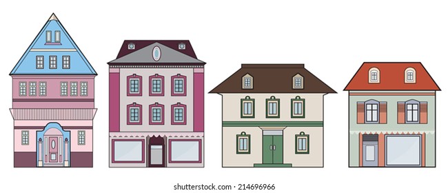 The European buildings on a white background. Vector set.