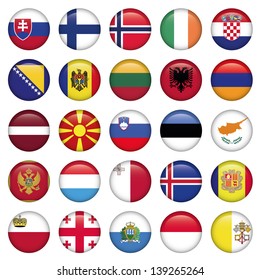 European Buttons Round Flags