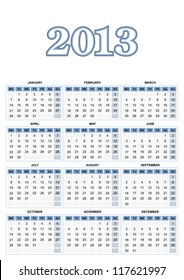 European calendar for 2013 in vector