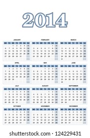 European calendar for 2014 in vector