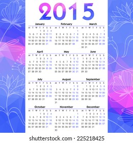 European calendar for 2015 year on abstract background of beautiful pattern of triangles and floral ornament - vector illustration