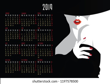 European calendar with fashion girl in style pop art