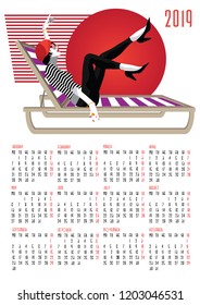 European calendar with fashion girl in style pop art