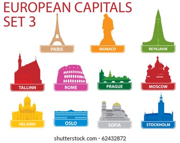 European capital symbols. Vector illustration. Set 3