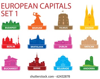 European capital symbols. Vector illustration. Set 1