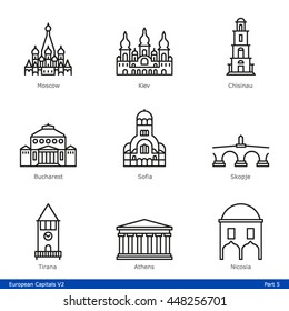 European Capitals (Part 5) - Line Style Icon Set