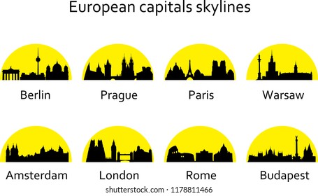 European capitals skyline vector set