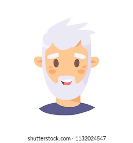 European Cartoon Old Gentleman. Elderly Man Isolated avatar. Flat illustration Caucasian male face. Hand drawn vector drawing pensioner