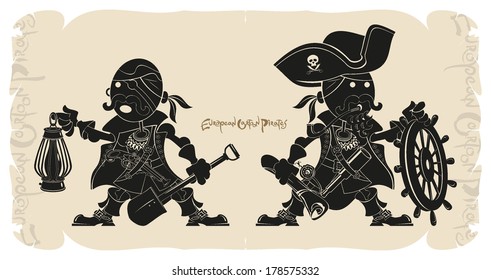 European cartoon Pirates, vector