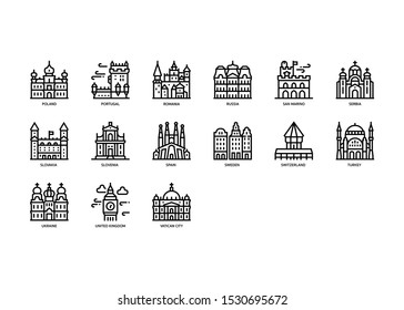 European cities landmarks icons set