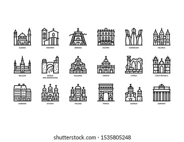 European Cities Landmarks Icons Set