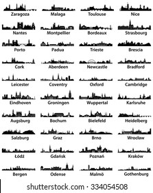 European cities skylines silhouettes. Vector collection