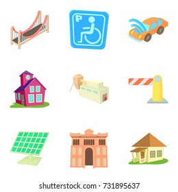 European city icons set. Cartoon set of 9 european city vector icons for web isolated on white background