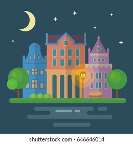 European city night street illustration