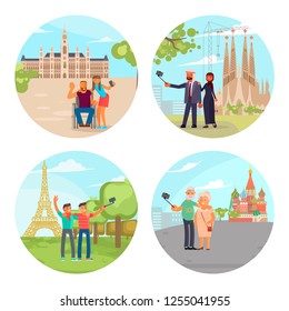 European City sights in Vienna, Paris, Rome, Barcelona, Moscow. Vector illustration eps 10